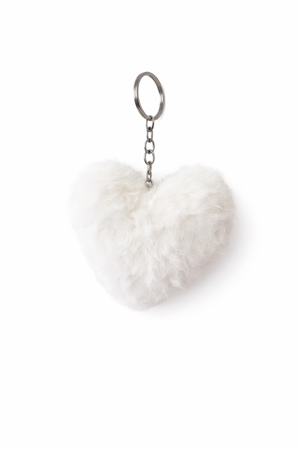 Klíčenka chlupaté srdíčko – umělá kožešina, 6 cm bílá