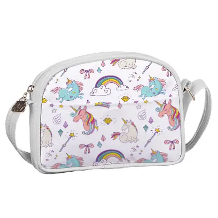 Dětská kabelka Junior Girl  jednorožci a duha na bílém pozadí