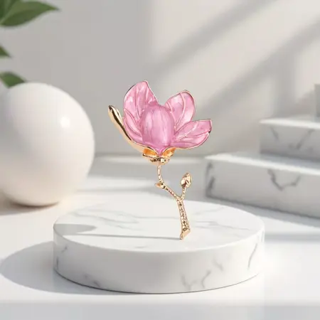 Brož Magnolie růžová 8*5,2 cm