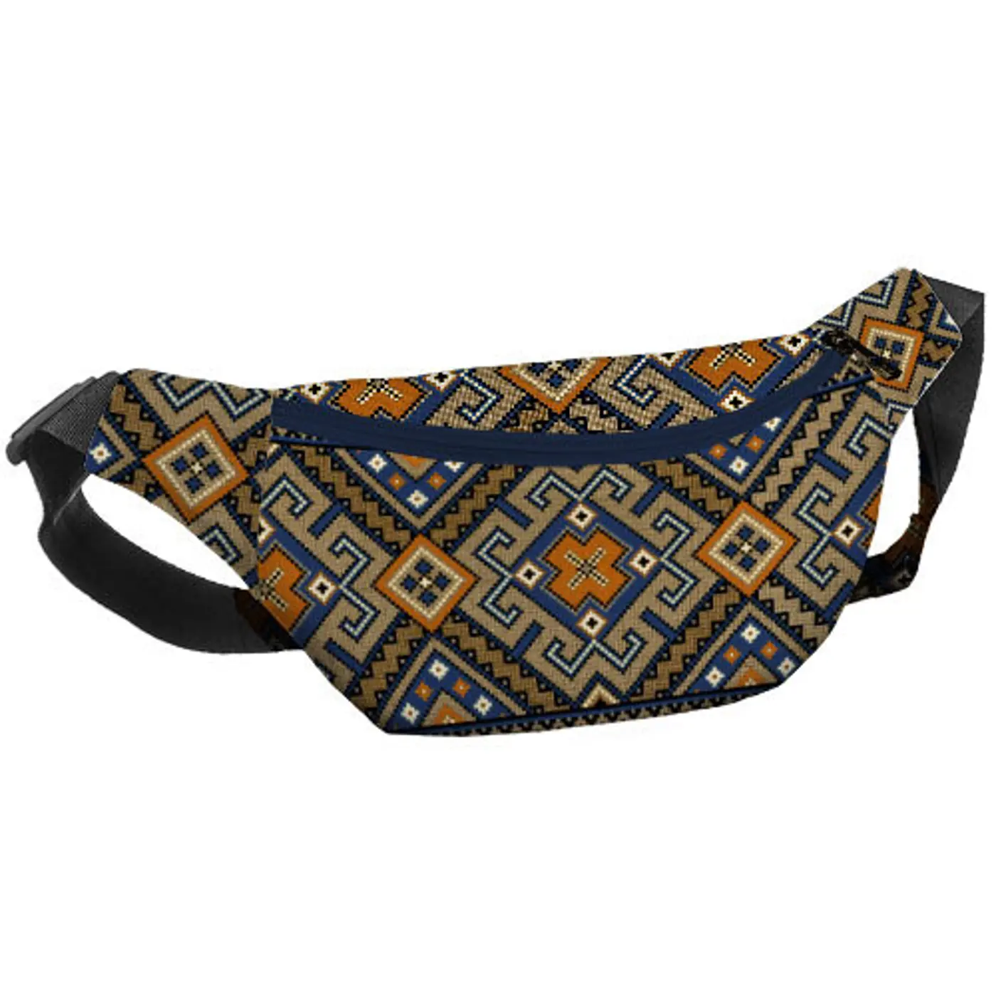 Ledvinka BUMBAG Hnědý vzor  na modrém pozadí - fotografie 1