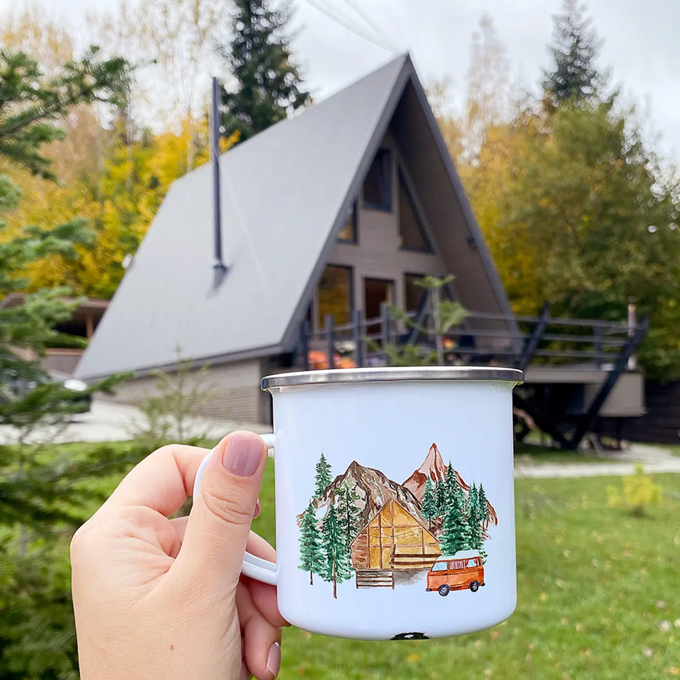 Smaltovaný hrnek Camper camping - fotografie 1