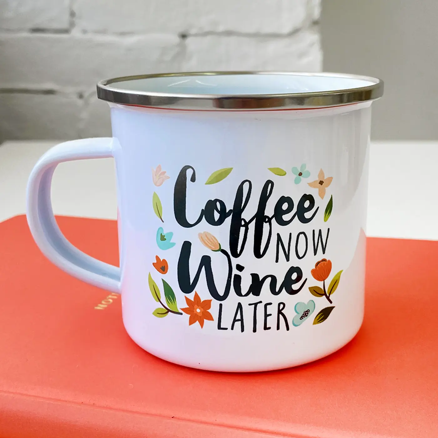 Smaltovaný hrnek Camper Coffee now wine later - fotografie 1
