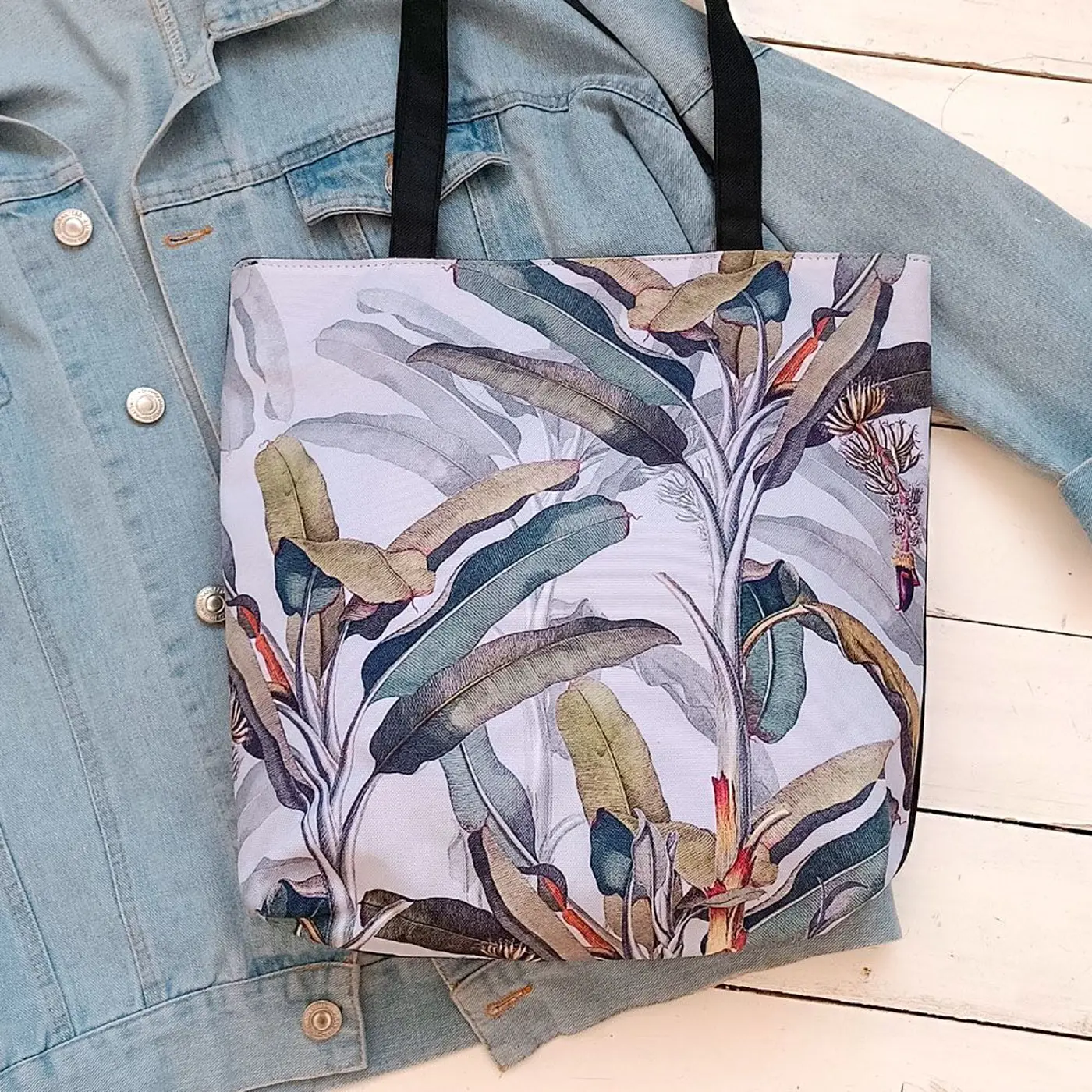 Textilní taška Tenderness Dlouhé tropické listy – stylový shopper na zip - fotografie 2