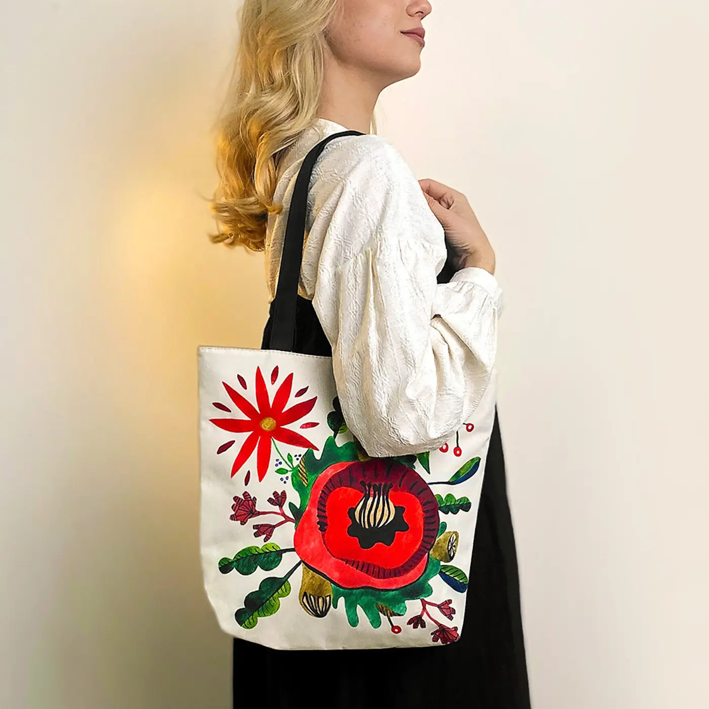 Textilní taška Tenderness Mák – stylový shopper na zip - fotografie 1