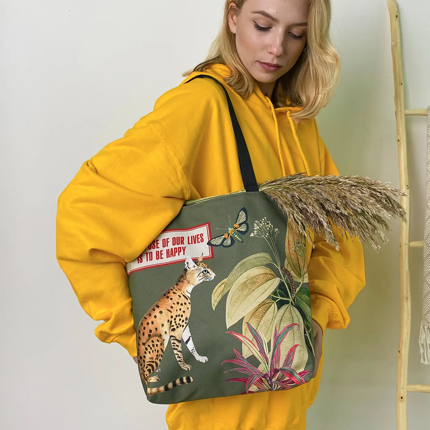Textilní taška Tenderness To be happy – stylový shopper na zip - fotografie 1