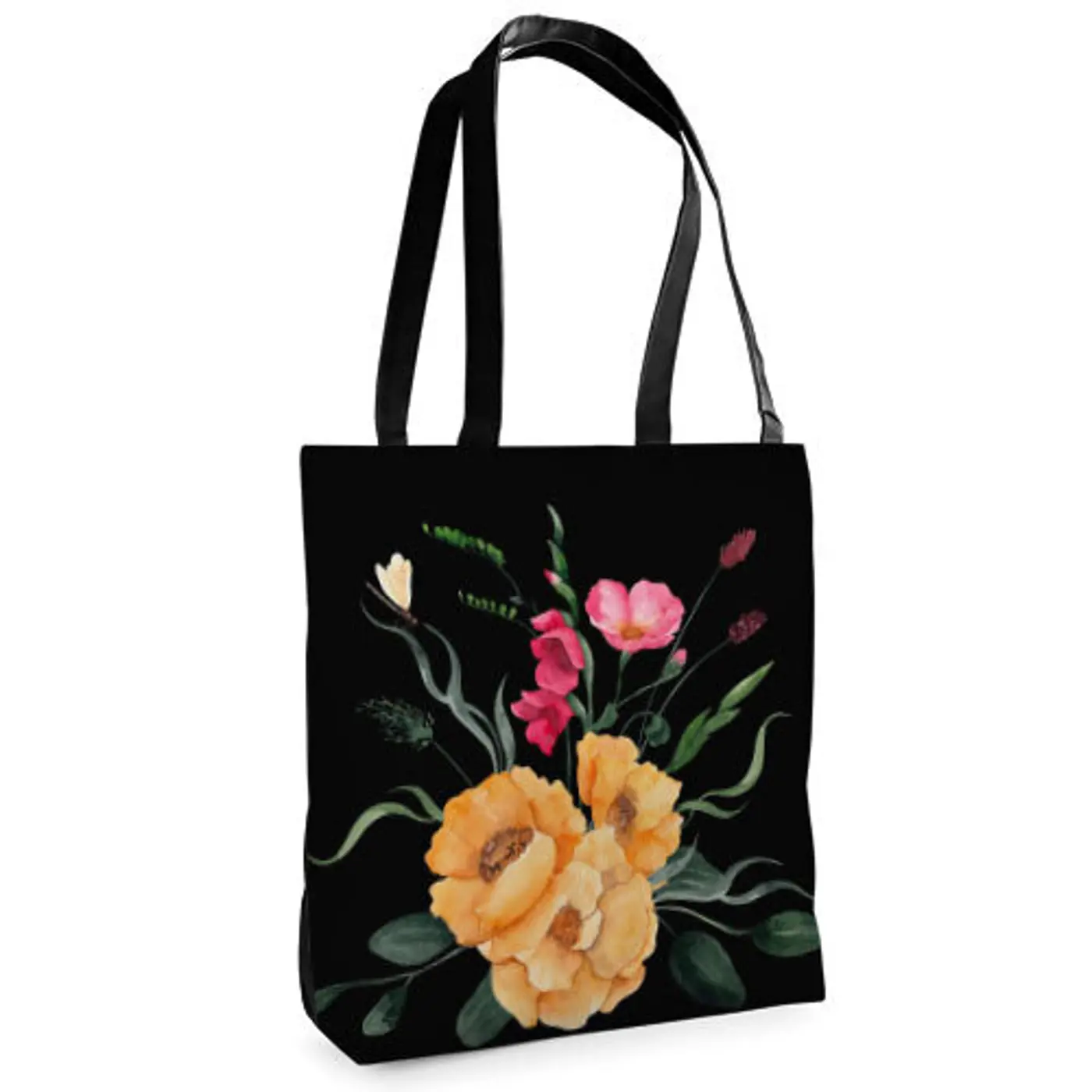 Textilní taška Tenderness Žluté a růžové květy– stylový shopper na zip - fotografie 1
