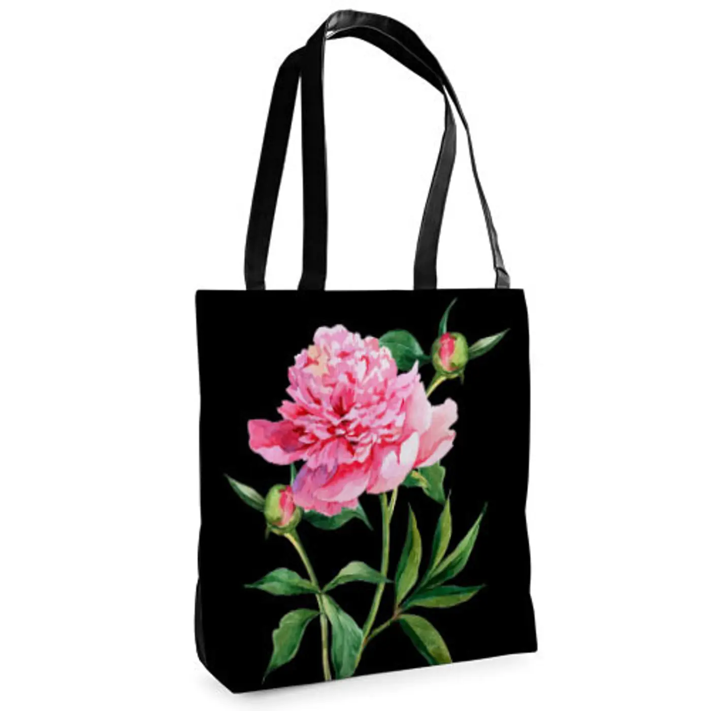 Textilní taška Tenderness Pivoňka na černém pozadí – stylový shopper na zip - fotografie 1