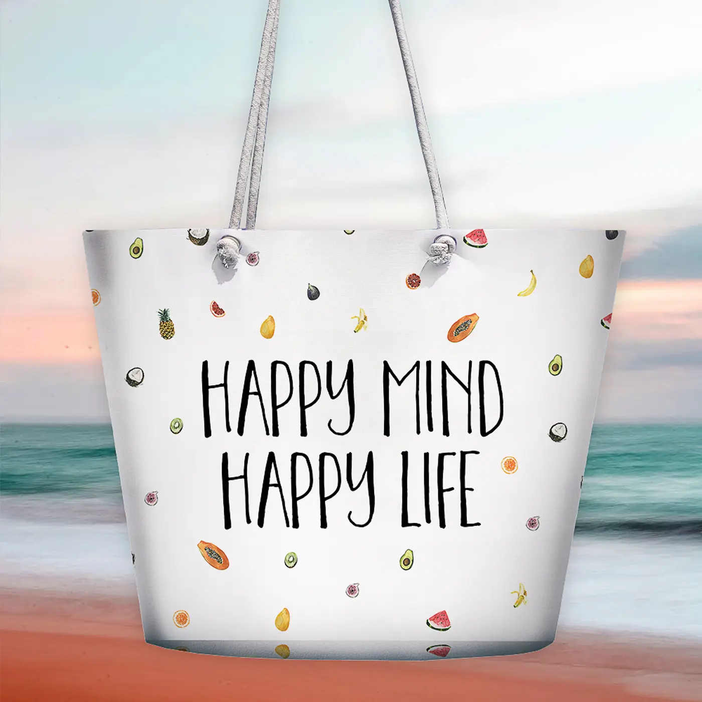 Plážová taška Malibu  Happy mind happy life - fotografie 1