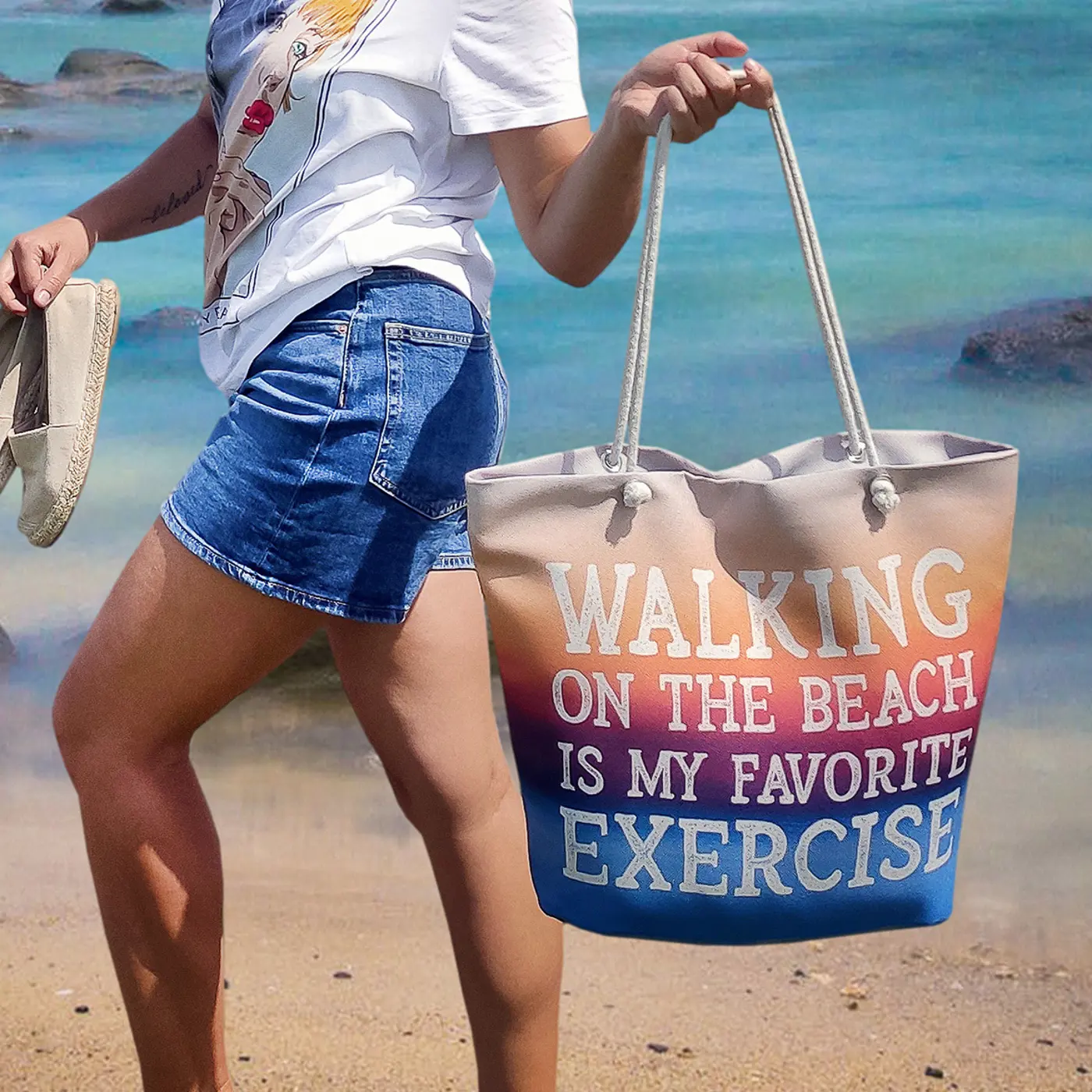 Plážová taška Malibu Walking on the beach is my faworite exercise - fotografie 1