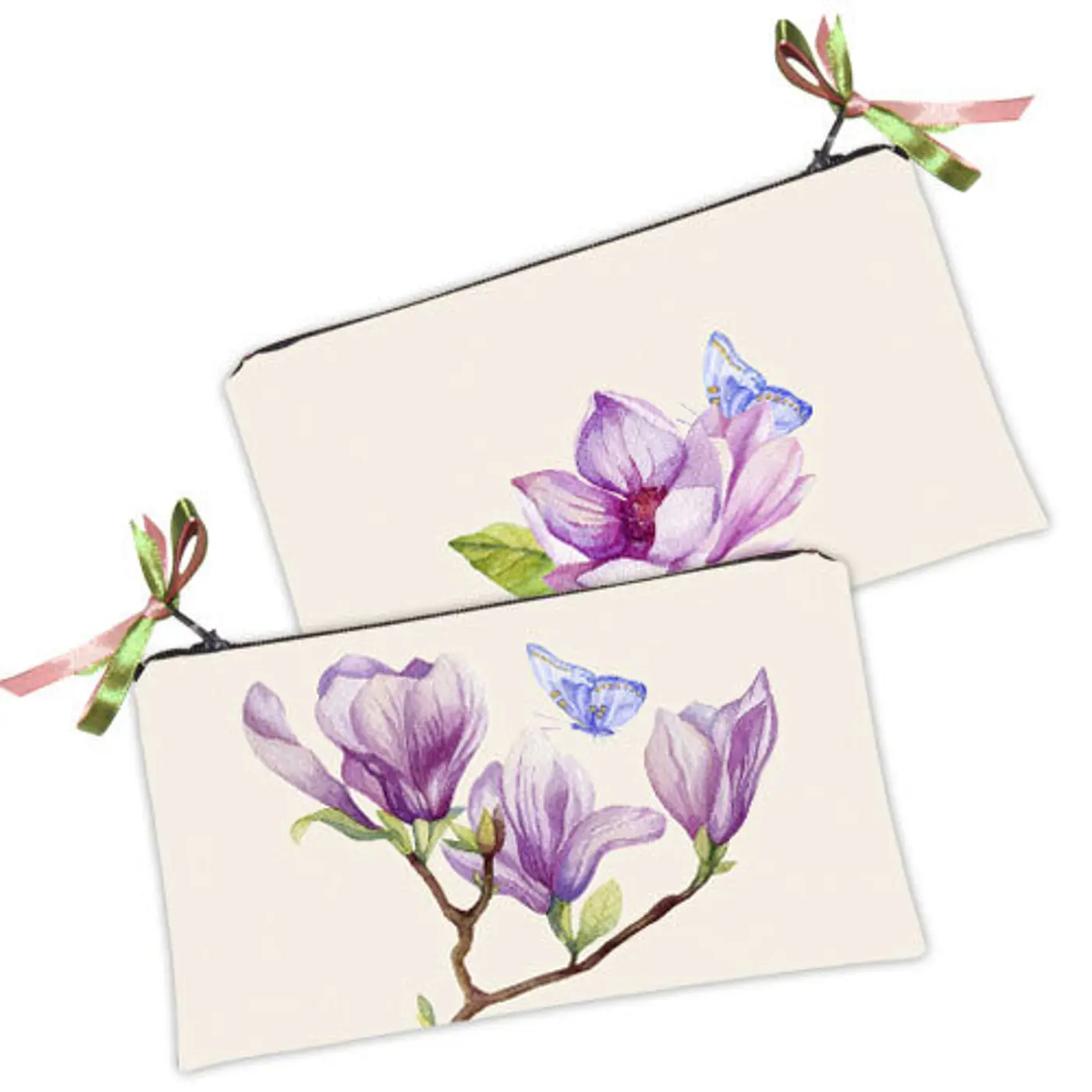 Kosmetická taška MINI – malá látková taštička s potiskem Magnolie a motýl - fotografie 1