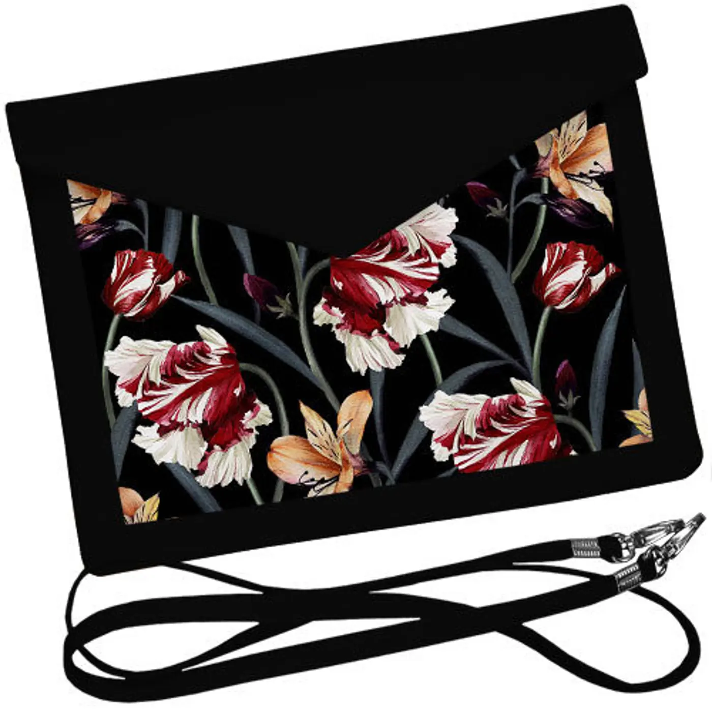 Dámský klutch konvert – elegantní sametová kabelka s potiskem  Vícebarevné lilie - fotografie 1
