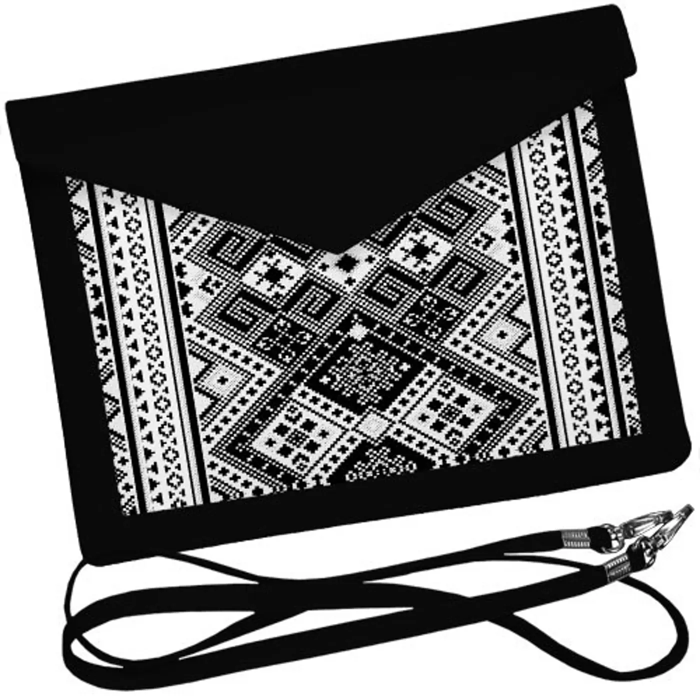 Dámský klutch konvert – elegantní sametová kabelka s potiskem čenobílý ornament - fotografie 1