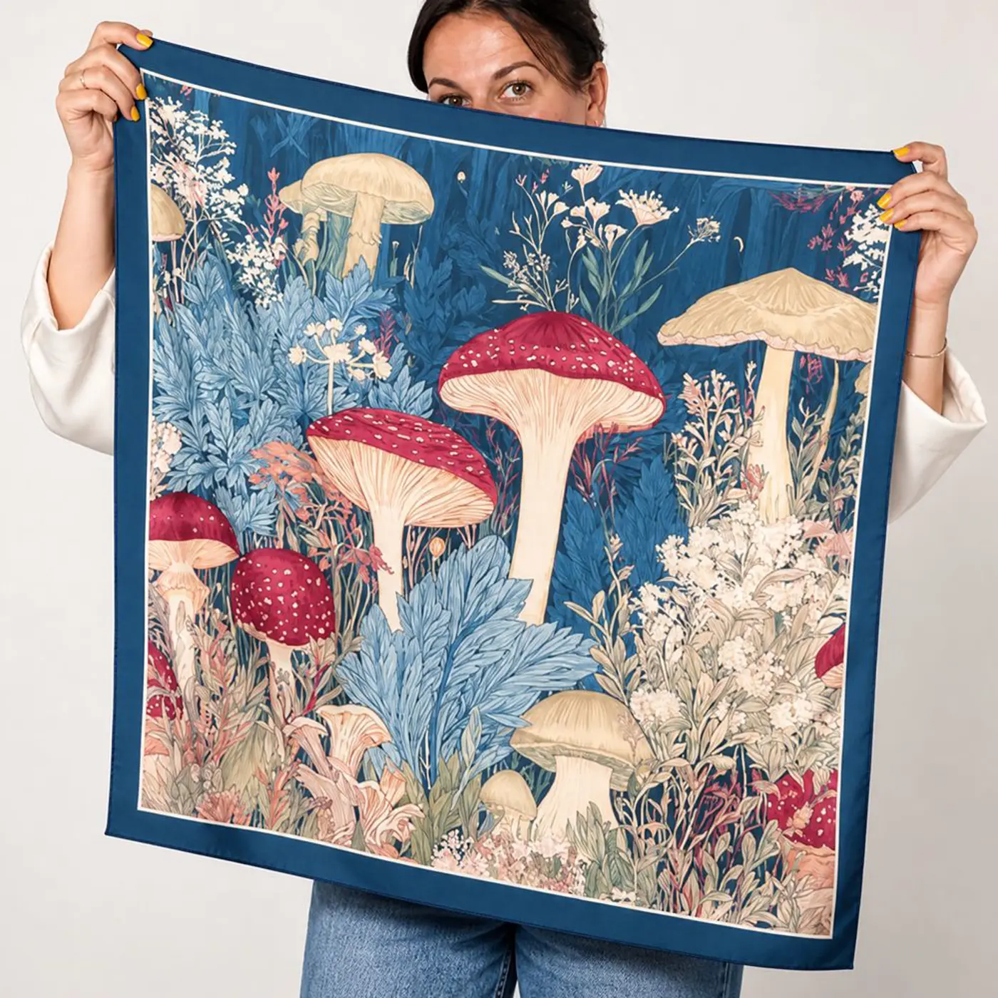 Elegantní šátek z hedvábí Armani Houby 68 × 68 cm – ruční výroba  - fotografie 2